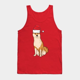 Santa Hat-Wearing Doge Shiba Inu Funny Christmas Holiday Tank Top